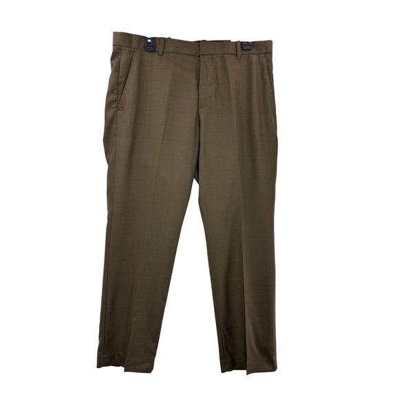 Perry Ellis Portfolio Modern Fit Brown Plaid Dress Pants 34x29 NEW - Picture 1 of 12